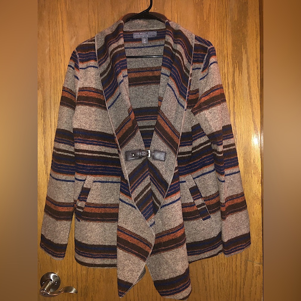 Brown Striped Fenn Wright Manson Studio Wool Blend Cardigan